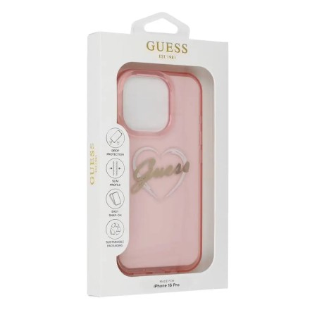 Husa pentru iPhone 16 Pro Max - Guess Hardcase IML Heart (GUHCP16XHCHGSPP) - Pink