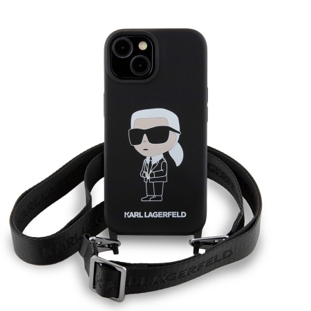 Husa pentru iPhone 15 / iPhone 14 / iPhone 13 - Karl Lagerfeld Silicone Crossbody (KLHCP15SSCBSKNK) - Ikonik