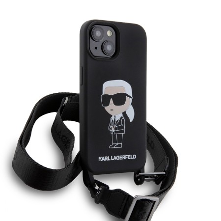 Husa pentru iPhone 15 / iPhone 14 / iPhone 13 - Karl Lagerfeld Silicone Crossbody (KLHCP15SSCBSKNK) - Ikonik