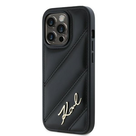 Husa pentru iPhone 14 Pro Max - Karl Lagerfeld Diagonal Quilted Script (KLHCP14XPQDSMGK) - Black