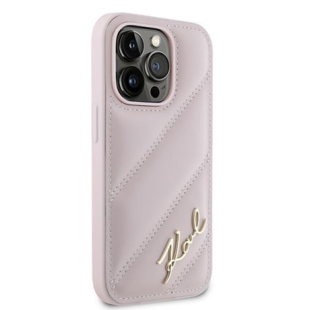 Husa pentru iPhone 14 Pro Max - Karl Lagerfeld Diagonal Quilted Script (KLHCP14XPQDSMGP) - Pink