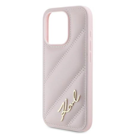 Husa pentru iPhone 15 Pro - Karl Lagerfeld Diagonal Quilted Script (KLHCP15LPQDSMGP) - Pink