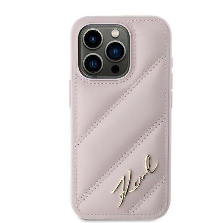 Husa pentru iPhone 15 Pro - Karl Lagerfeld Diagonal Quilted Script (KLHCP15LPQDSMGP) - Pink