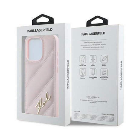 Husa pentru iPhone 15 Pro - Karl Lagerfeld Diagonal Quilted Script (KLHCP15LPQDSMGP) - Pink