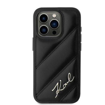 Husa pentru iPhone 15 Pro - Karl Lagerfeld Diagonal Quilted Script (KLHCP15LPQDSMGK) - Black