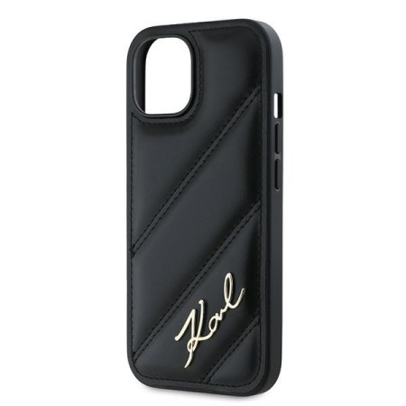 Husa pentru iPhone 15 Plus / iPhone 14 Plus - Karl Lagerfeld Diagonal Quilted Script (KLHCP15MPQDSMGK) - Black