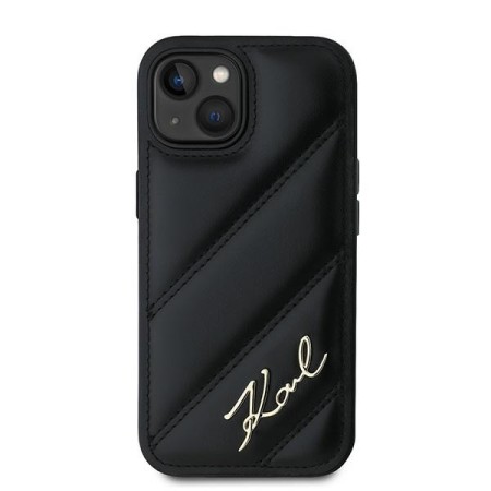 Husa pentru iPhone 15 Plus / iPhone 14 Plus - Karl Lagerfeld Diagonal Quilted Script (KLHCP15MPQDSMGK) - Black