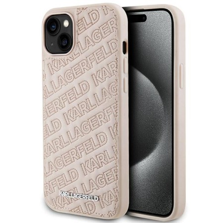 Husa pentru iPhone 15 / iPhone 14 / iPhone 13 - Karl Lagerfeld Diagonal Quilted K Pattern (KLHCP15SPQKPMP) - Pink