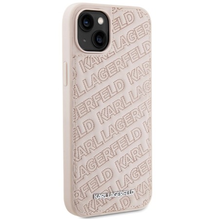 Husa pentru iPhone 15 / iPhone 14 / iPhone 13 - Karl Lagerfeld Diagonal Quilted K Pattern (KLHCP15SPQKPMP) - Pink