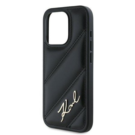 Husa pentru iPhone 15 Pro Max - Karl Lagerfeld Diagonal Quilted Script (KLHCP15XPQDSMGK) - Black