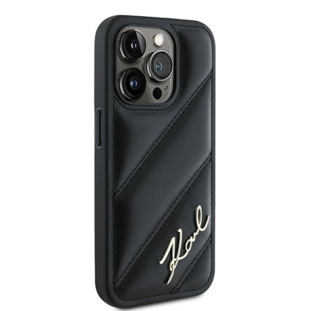 Husa pentru iPhone 15 Pro Max - Karl Lagerfeld Diagonal Quilted Script (KLHCP15XPQDSMGK) - Black