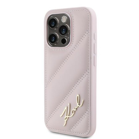 Husa pentru iPhone 15 Pro Max - Karl Lagerfeld Diagonal Quilted Script (KLHCP15XPQDSMGP) - Pink