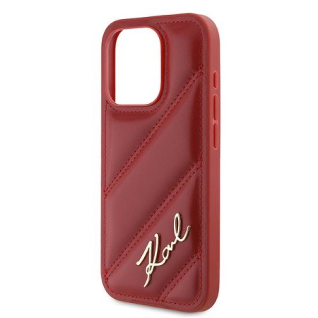 Husa pentru iPhone 15 Pro Max - Karl Lagerfeld Diagonal Quilted Script (KLHCP15XPQDSMGR) - Red