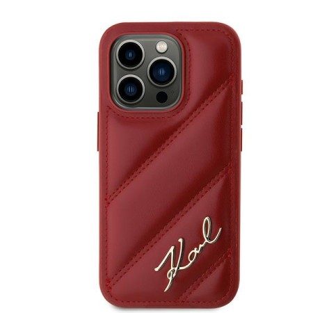 Husa pentru iPhone 15 Pro Max - Karl Lagerfeld Diagonal Quilted Script (KLHCP15XPQDSMGR) - Red