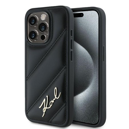 Husa pentru iPhone 14 Pro - Karl Lagerfeld Diagonal Quilted Script (KLHCP14LPQDSMGK) - Black