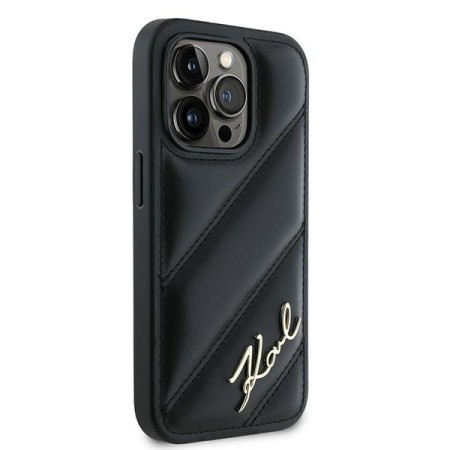 Husa pentru iPhone 14 Pro - Karl Lagerfeld Diagonal Quilted Script (KLHCP14LPQDSMGK) - Black