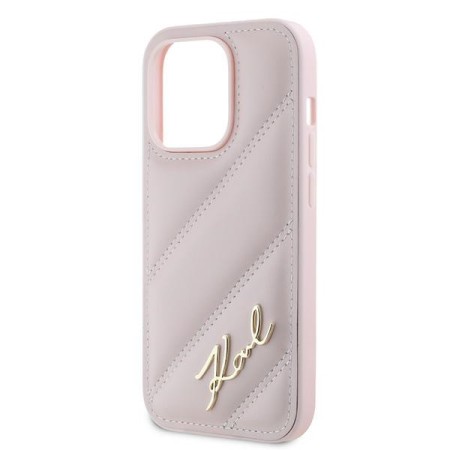 Husa pentru iPhone 14 Pro - Karl Lagerfeld Diagonal Quilted Script (KLHCP14LPQDSMGP) - Pink