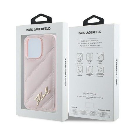 Husa pentru iPhone 14 Pro - Karl Lagerfeld Diagonal Quilted Script (KLHCP14LPQDSMGP) - Pink