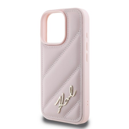 Husa pentru iPhone 16 Pro - Karl Lagerfeld Diagonal Quilted Script (KLHCP16LPQDSMGP) - Pink