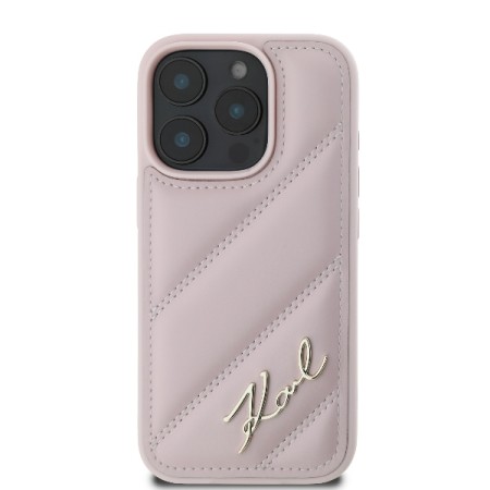 Husa pentru iPhone 16 Pro - Karl Lagerfeld Diagonal Quilted Script (KLHCP16LPQDSMGP) - Pink