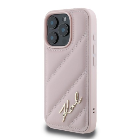 Husa pentru iPhone 16 Pro - Karl Lagerfeld Diagonal Quilted Script (KLHCP16LPQDSMGP) - Pink