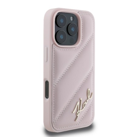 Husa pentru iPhone 16 Pro - Karl Lagerfeld Diagonal Quilted Script (KLHCP16LPQDSMGP) - Pink