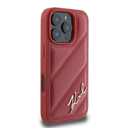 Husa pentru iPhone 16 Pro - Karl Lagerfeld Diagonal Quilted Script (KLHCP16LPQDSMGR) - Red