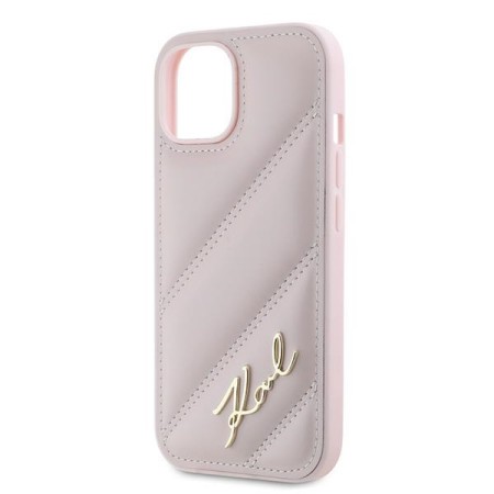 Husa pentru iPhone 15 / iPhone 14 / iPhone 13 - Karl Lagerfeld Diagonal Quilted Script (KLHCP15SPQDSMGP) - Pink