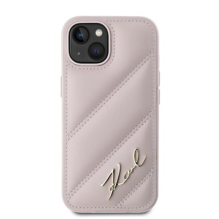 Husa pentru iPhone 15 / iPhone 14 / iPhone 13 - Karl Lagerfeld Diagonal Quilted Script (KLHCP15SPQDSMGP) - Pink