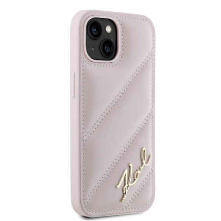 Husa pentru iPhone 15 / iPhone 14 / iPhone 13 - Karl Lagerfeld Diagonal Quilted Script (KLHCP15SPQDSMGP) - Pink