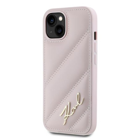 Husa pentru iPhone 15 / iPhone 14 / iPhone 13 - Karl Lagerfeld Diagonal Quilted Script (KLHCP15SPQDSMGP) - Pink