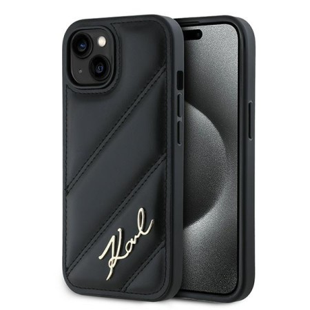 Husa pentru iPhone 15 / iPhone 14 / iPhone 13 - Karl Lagerfeld Diagonal Quilted Script (KLHCP15SPQDSMGK) - Black