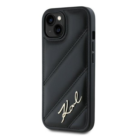 Husa pentru iPhone 15 / iPhone 14 / iPhone 13 - Karl Lagerfeld Diagonal Quilted Script (KLHCP15SPQDSMGK) - Black