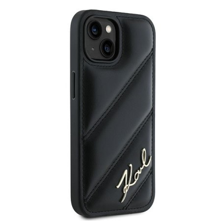 Husa pentru iPhone 15 / iPhone 14 / iPhone 13 - Karl Lagerfeld Diagonal Quilted Script (KLHCP15SPQDSMGK) - Black