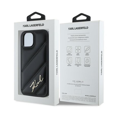 Husa pentru iPhone 15 / iPhone 14 / iPhone 13 - Karl Lagerfeld Diagonal Quilted Script (KLHCP15SPQDSMGK) - Black