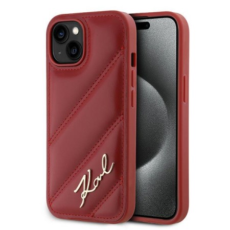 Husa pentru iPhone 15 / iPhone 14 / iPhone 13 - Karl Lagerfeld Diagonal Quilted Script (KLHCP15SPQDSMGR) - Red