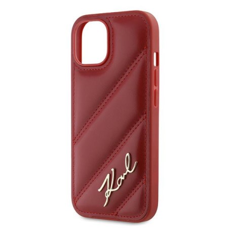 Husa pentru iPhone 15 / iPhone 14 / iPhone 13 - Karl Lagerfeld Diagonal Quilted Script (KLHCP15SPQDSMGR) - Red