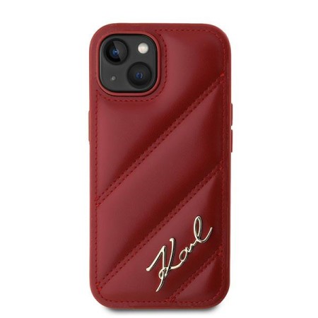 Husa pentru iPhone 15 / iPhone 14 / iPhone 13 - Karl Lagerfeld Diagonal Quilted Script (KLHCP15SPQDSMGR) - Red