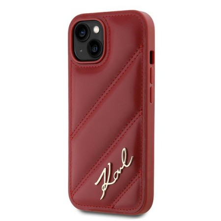 Husa pentru iPhone 15 / iPhone 14 / iPhone 13 - Karl Lagerfeld Diagonal Quilted Script (KLHCP15SPQDSMGR) - Red