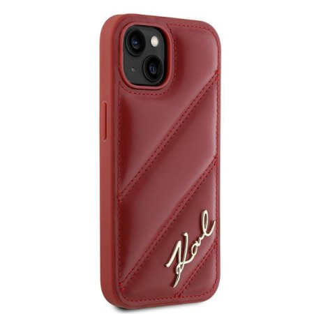 Husa pentru iPhone 15 / iPhone 14 / iPhone 13 - Karl Lagerfeld Diagonal Quilted Script (KLHCP15SPQDSMGR) - Red