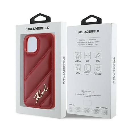 Husa pentru iPhone 15 / iPhone 14 / iPhone 13 - Karl Lagerfeld Diagonal Quilted Script (KLHCP15SPQDSMGR) - Red