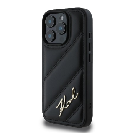 Husa pentru iPhone 16 Pro Max - Karl Lagerfeld Diagonal Quilted Script (KLHCP16XPQDSMGK) - Black