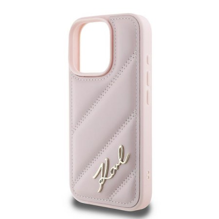 Husa pentru iPhone 16 Pro Max - Karl Lagerfeld Diagonal Quilted Script (KLHCP16XPQDSMGP) - Pink