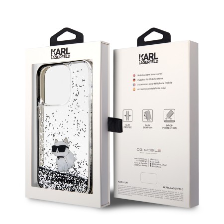 Husa pentru iPhone 14 Pro - Karl Lagerfeld Hardcase Liquid Glitter (KLHCP14LLKCNSK) - Choupette