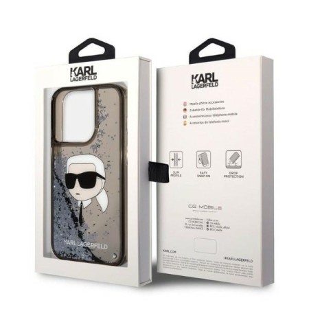 Husa pentru iPhone 14 Pro - Karl Lagerfeld Hardcase Glitter (KLHCP14LLNKHCK) - Karl Head