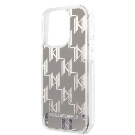 Husa pentru iPhone 14 Pro - Karl Lagerfeld Hardcase Liquid Glitter (KLHCP14LLMNMS) - Silver Monogram