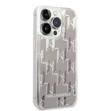 Husa pentru iPhone 14 Pro - Karl Lagerfeld Hardcase Liquid Glitter (KLHCP14LLMNMS) - Silver Monogram