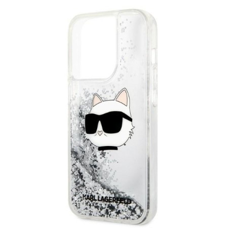 Husa pentru iPhone 14 Pro - Karl Lagerfeld Hardcase Glitter (KLHCP14LLNCHCS) - Silver Choupette Head