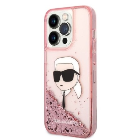 Husa pentru iPhone 14 Pro - Karl Lagerfeld Hardcase Glitter (KLHCP14LLNKHCP) - Pink Karl Head