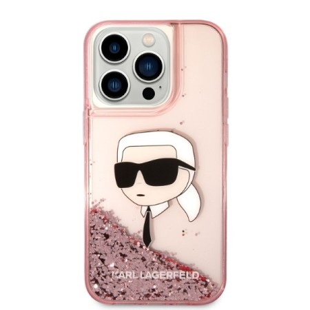 Husa pentru iPhone 14 Pro - Karl Lagerfeld Hardcase Glitter (KLHCP14LLNKHCP) - Pink Karl Head